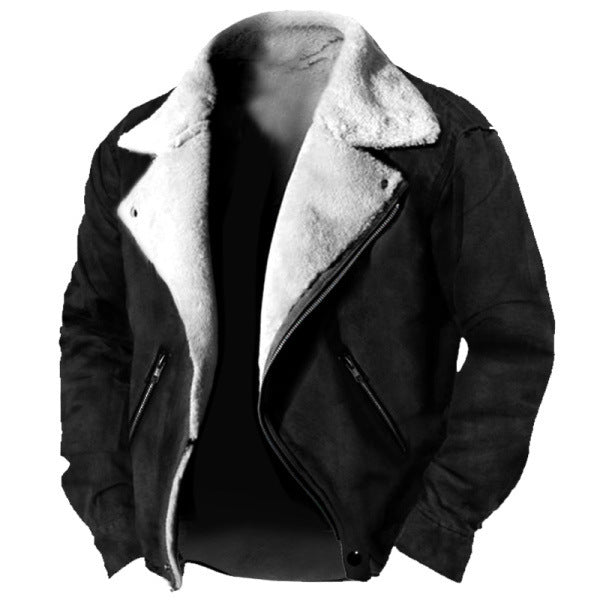 Men’s Winter Lapel Zipper Jacket European and American Casual Solid Color Coat