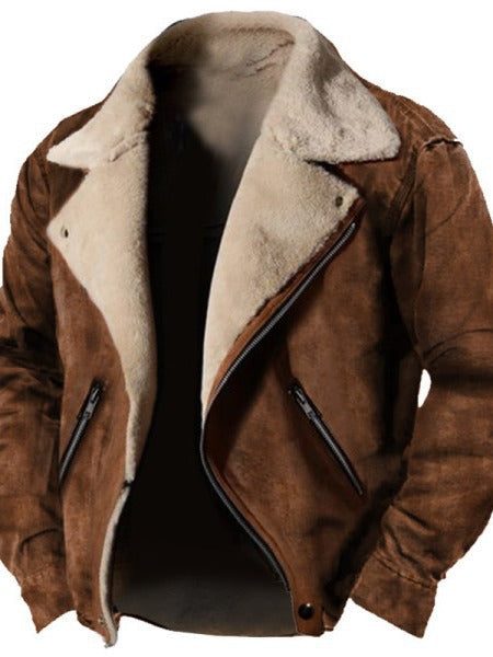 Men’s Winter Lapel Zipper Jacket European and American Casual Solid Color Coat