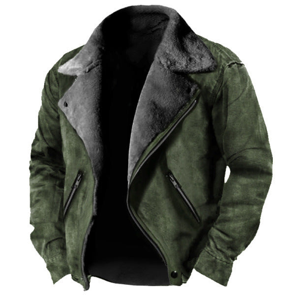 Men’s Winter Lapel Zipper Jacket European and American Casual Solid Color Coat