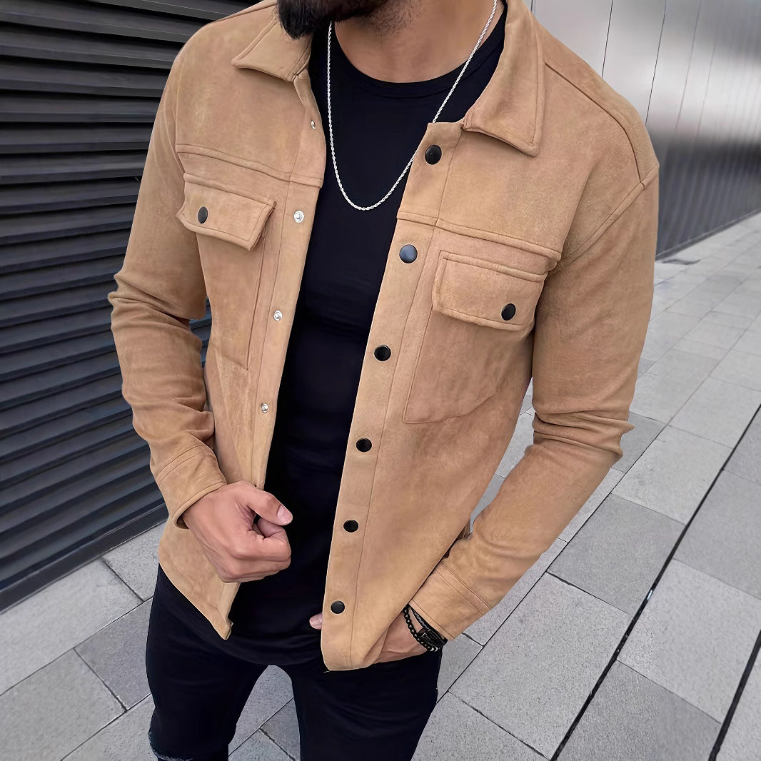 MEN SUEDE BUTTON CASUAL JACKET