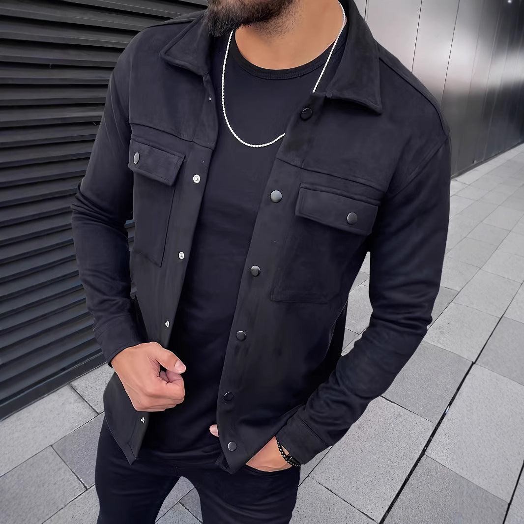 MEN SUEDE BUTTON CASUAL JACKET