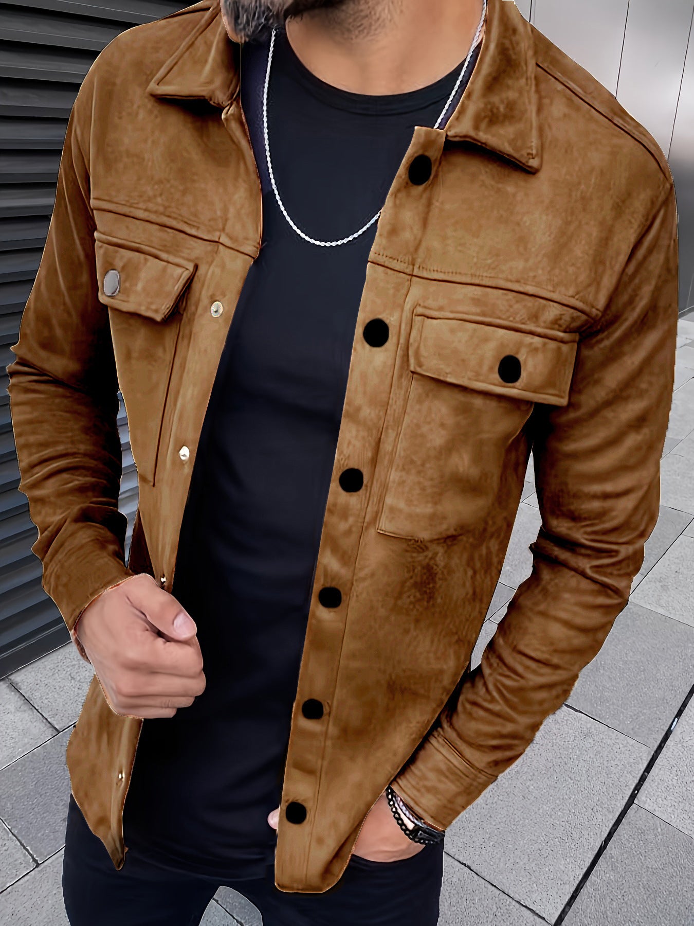 MEN SUEDE BUTTON CASUAL JACKET