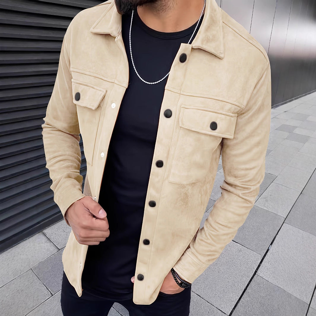 MEN SUEDE BUTTON CASUAL JACKET