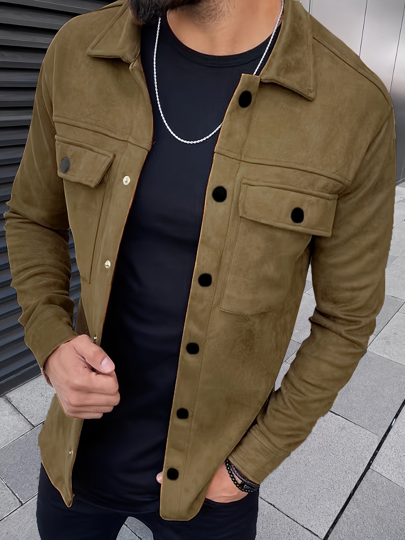 MEN SUEDE BUTTON CASUAL JACKET