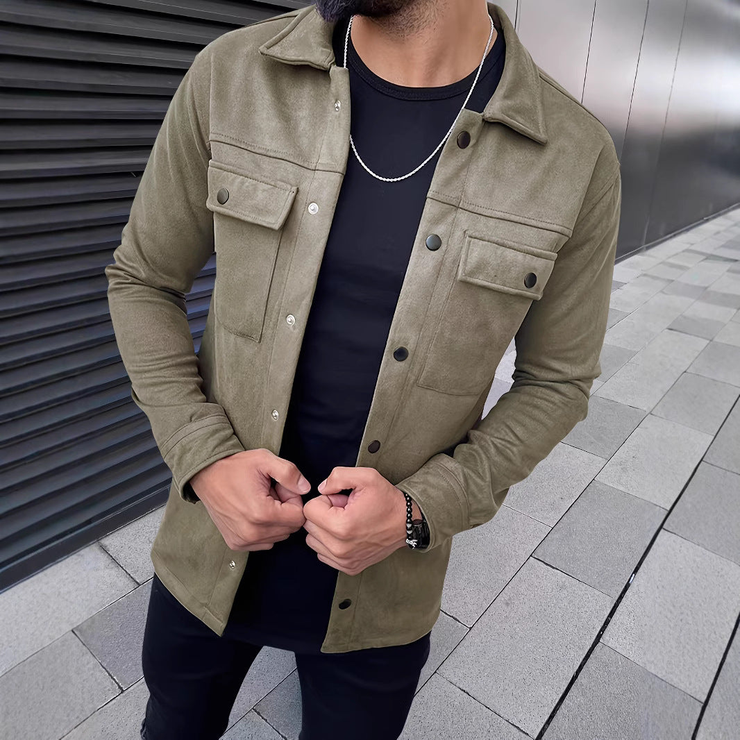 MEN SUEDE BUTTON CASUAL JACKET