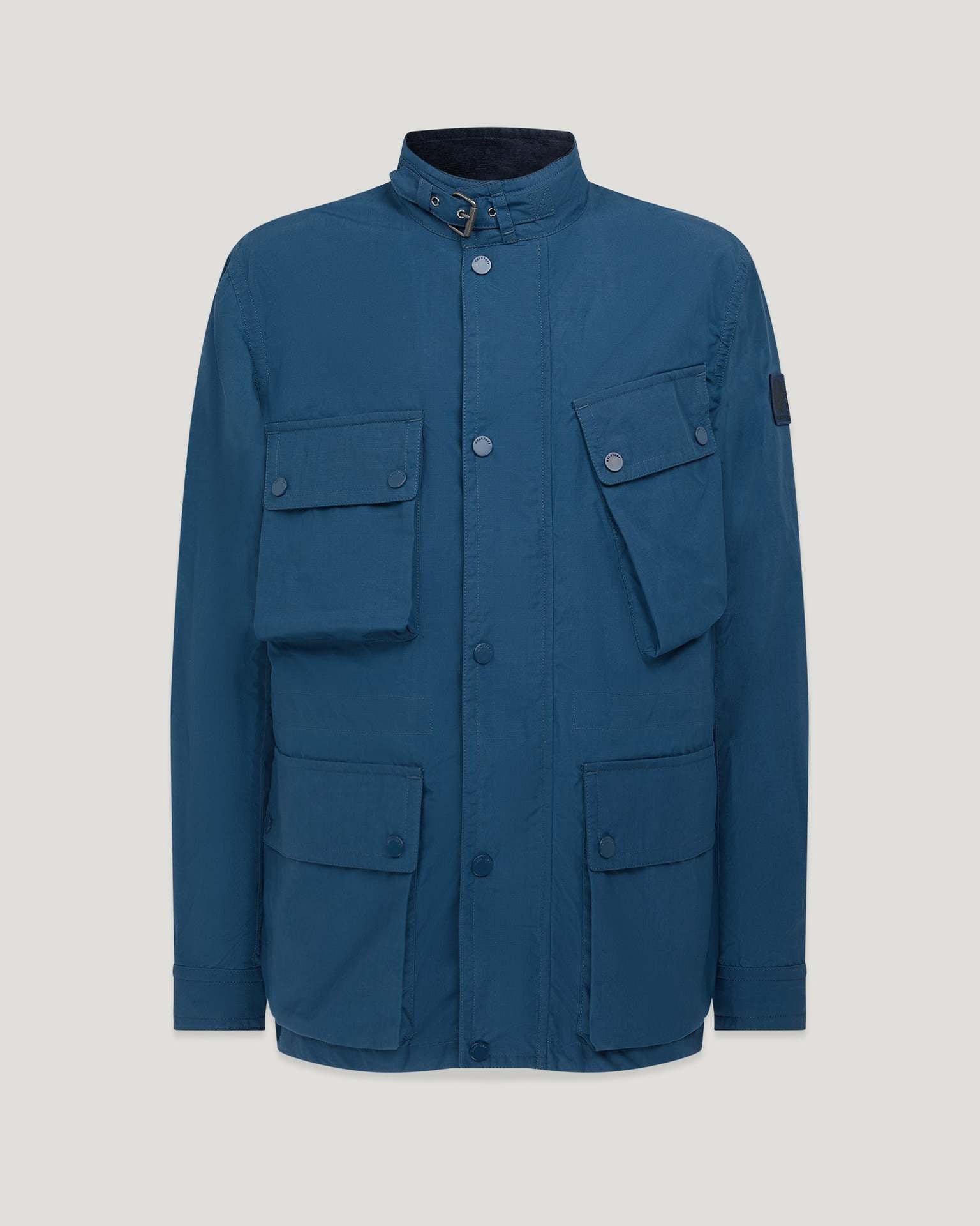Men’s Plaid-Lined Workwear Jacket with Belt and Zipper