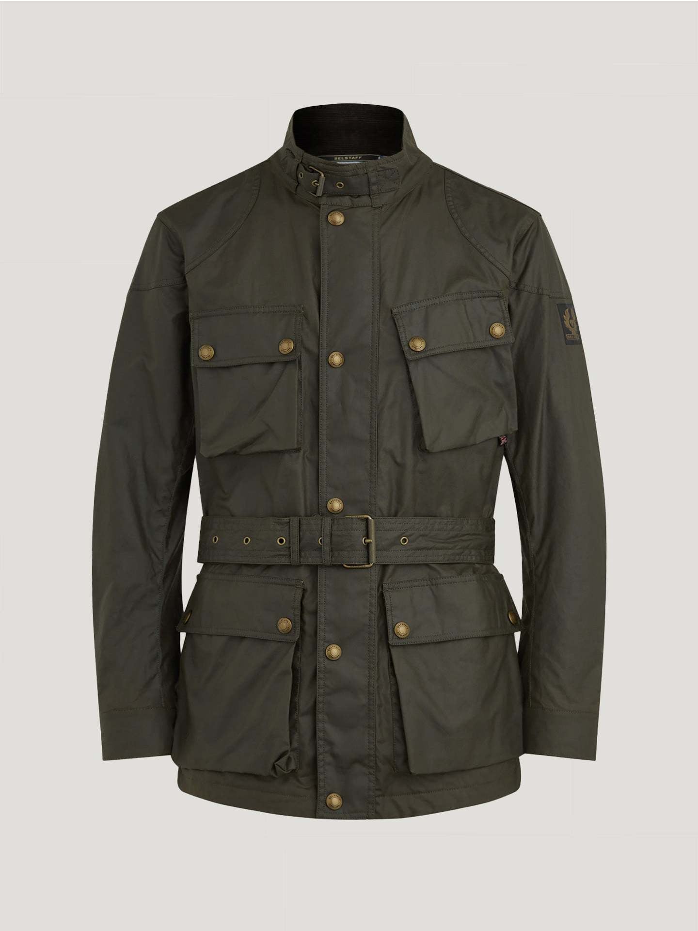 Men’s Plaid-Lined Workwear Jacket with Belt and Zipper