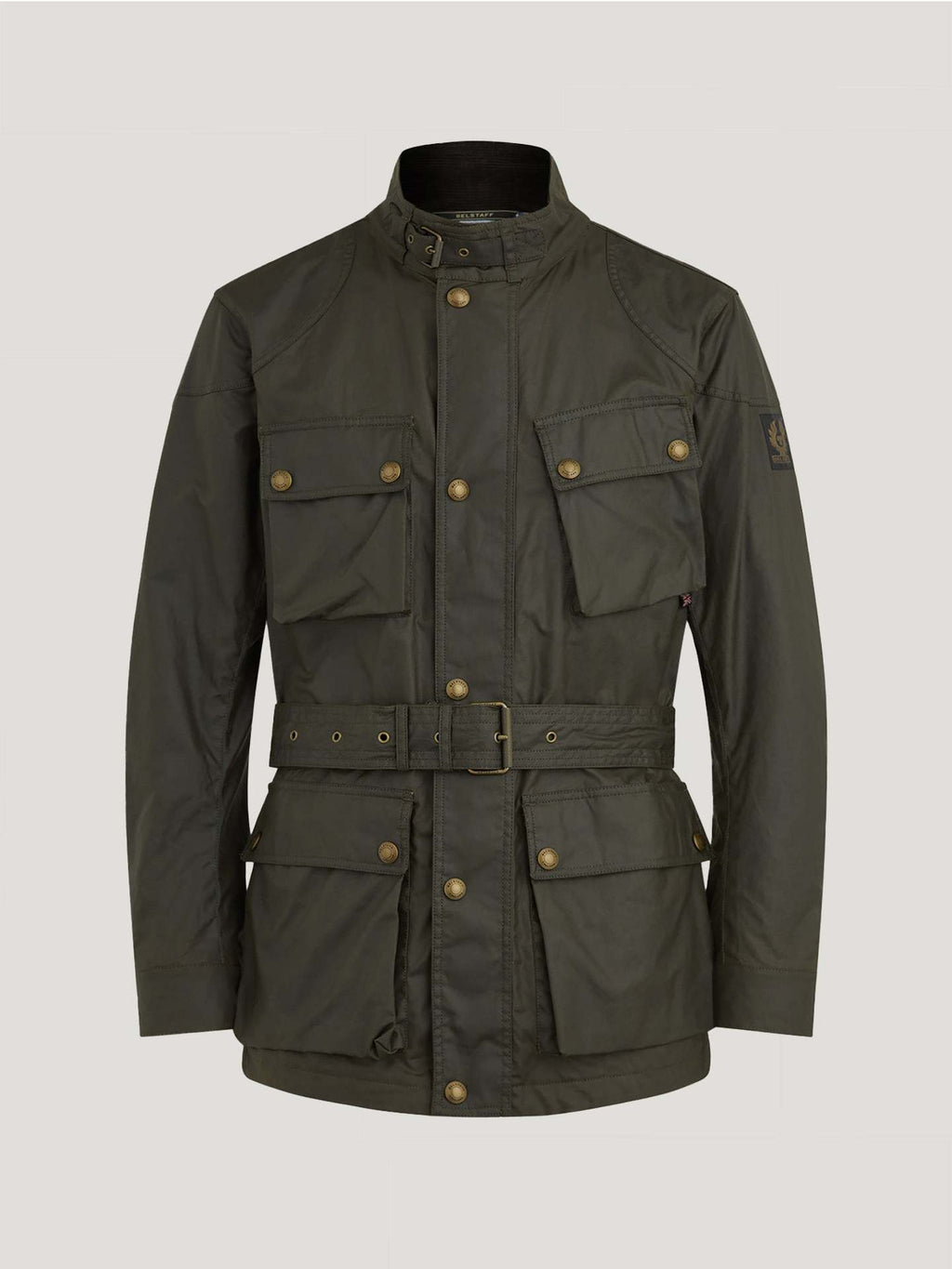 Men’s Plaid-Lined Workwear Jacket with Belt and Zipper