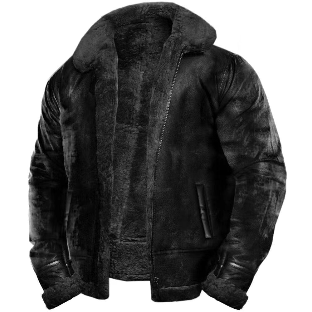 Men’s Upgraded Plush Faux Fur Long-Sleeve One-Piece Outwear Jacket