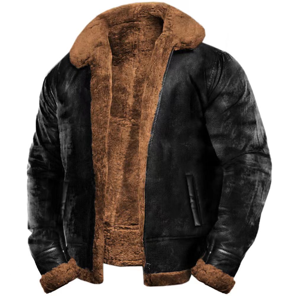 Men’s Upgraded Plush Faux Fur Long-Sleeve One-Piece Outwear Jacket
