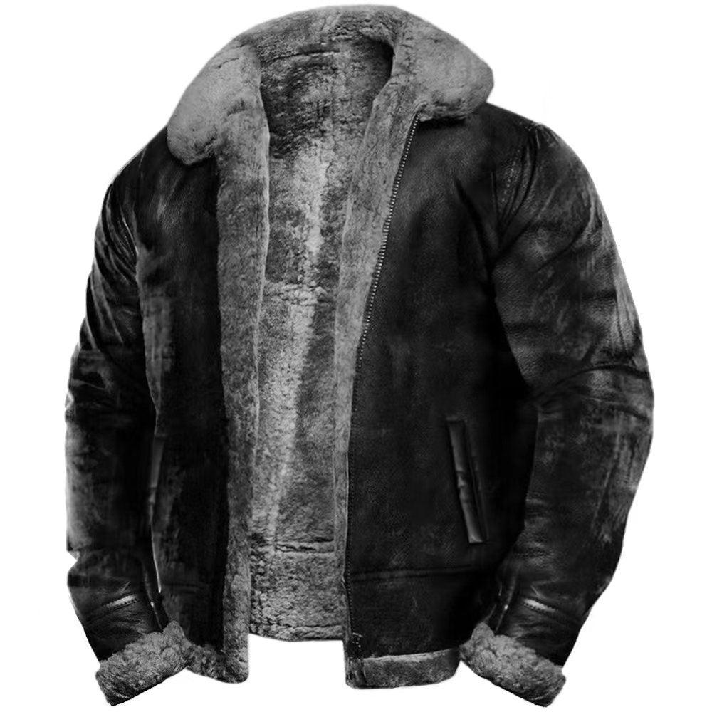 Men’s Upgraded Plush Faux Fur Long-Sleeve One-Piece Outwear Jacket