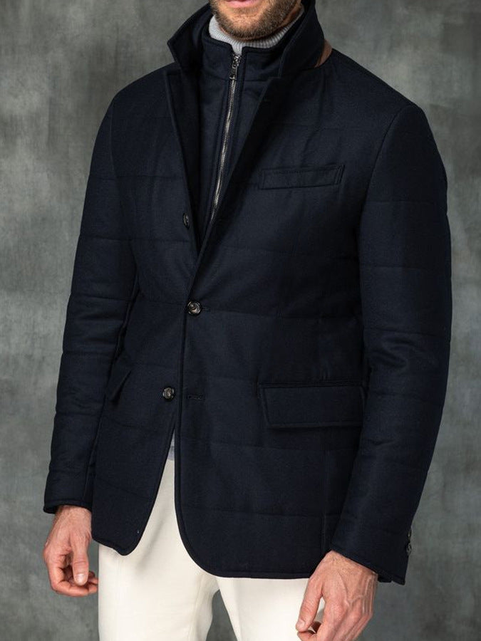 Men’s Solid Color Cotton-Padded Suit Jacket