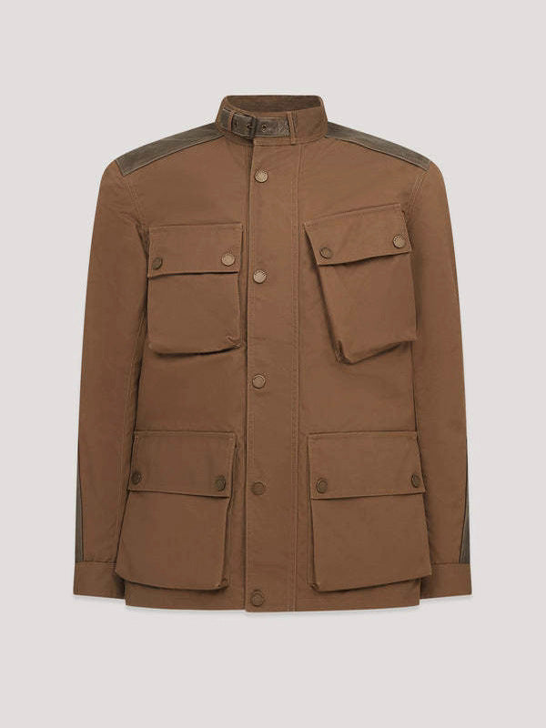 Men’s Contrast Shoulder Workwear Jacket – Multi-Pocket Hunting Coat with Stand Collar for Autumn & Winter