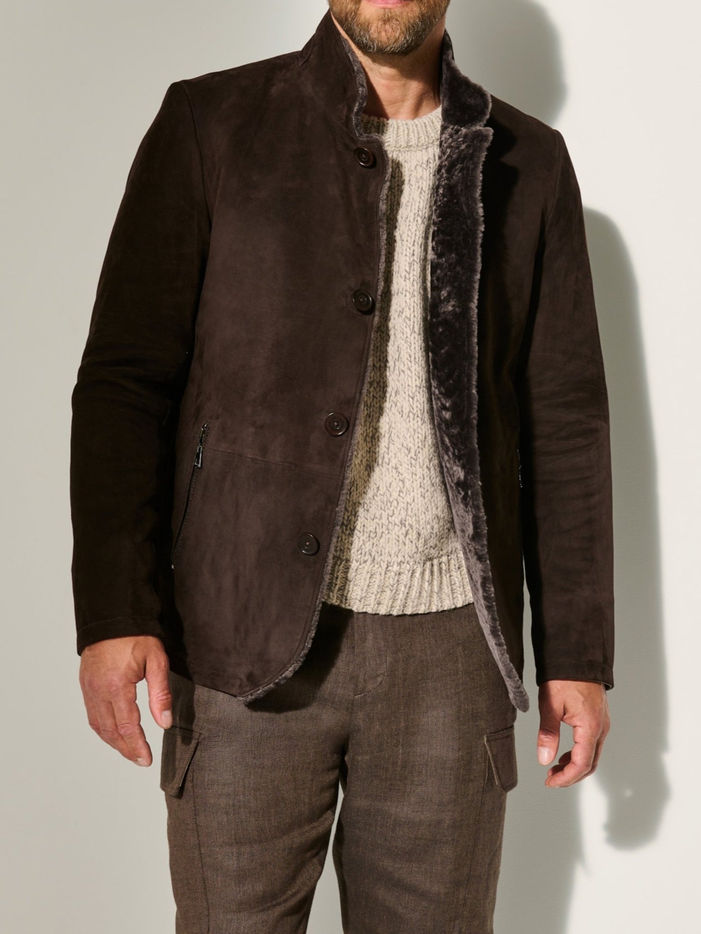 Men’s Retro Fur Jacket – One-Piece Single-Breasted Casual Winter Coat with Zipper Pockets