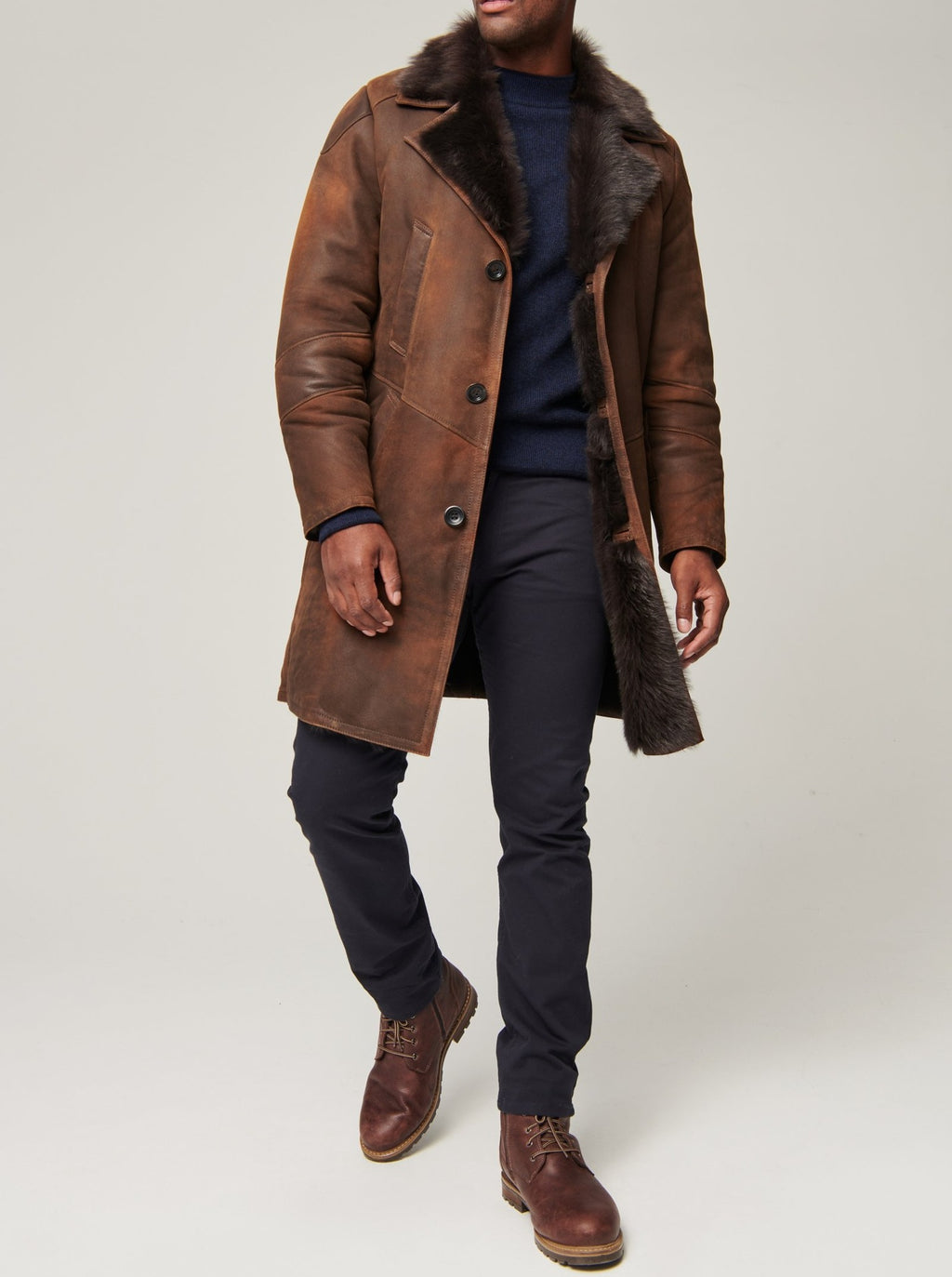 Men’s Tuscany-Style Faux Sheepskin Coat – One-Piece Fur Winter Jacket for Autumn & Winter