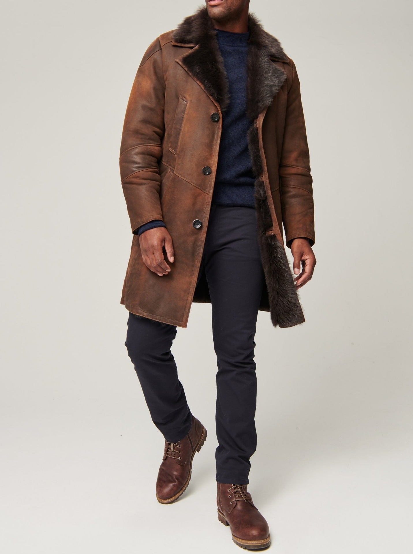 Men’s Tuscany-Style Faux Sheepskin Coat – One-Piece Fur Winter Jacket for Autumn & Winter