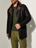 Men’s Lapel Mid-Length Leather Horn Button Coat
