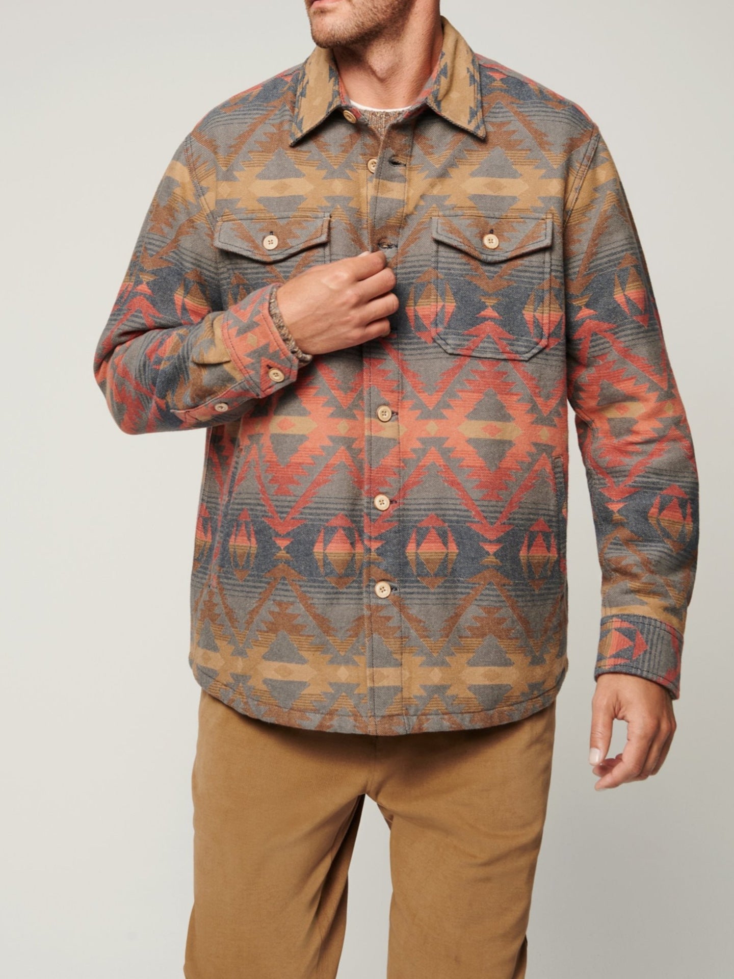 Men’s Ethnic Style Lapel Button Long-Sleeved Shirt Jacket