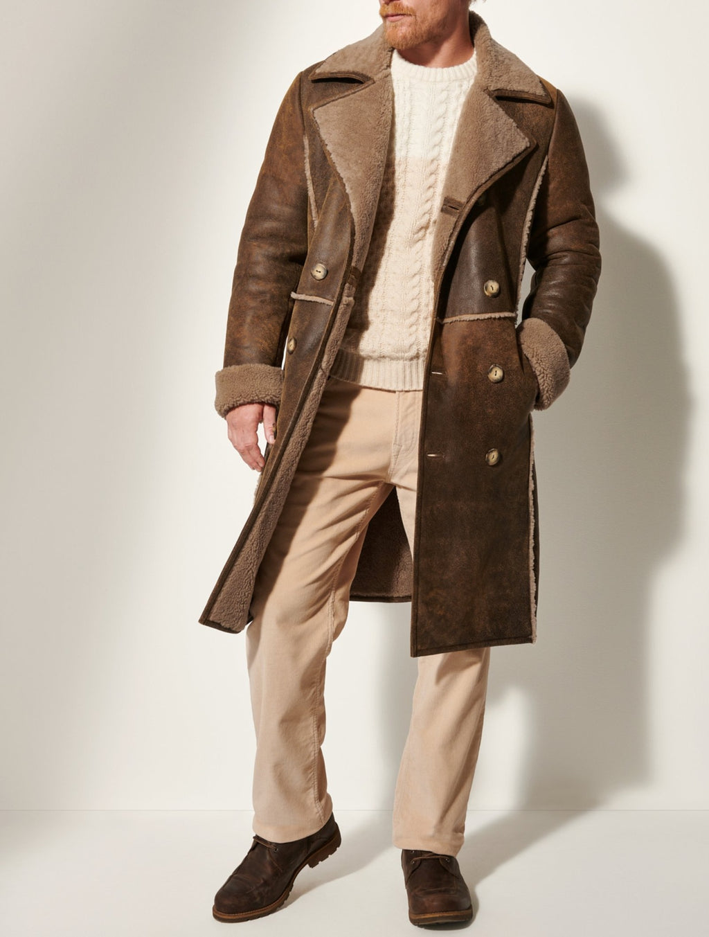 Men’s Double-Breasted Lapel Mid-Length Fur Coat