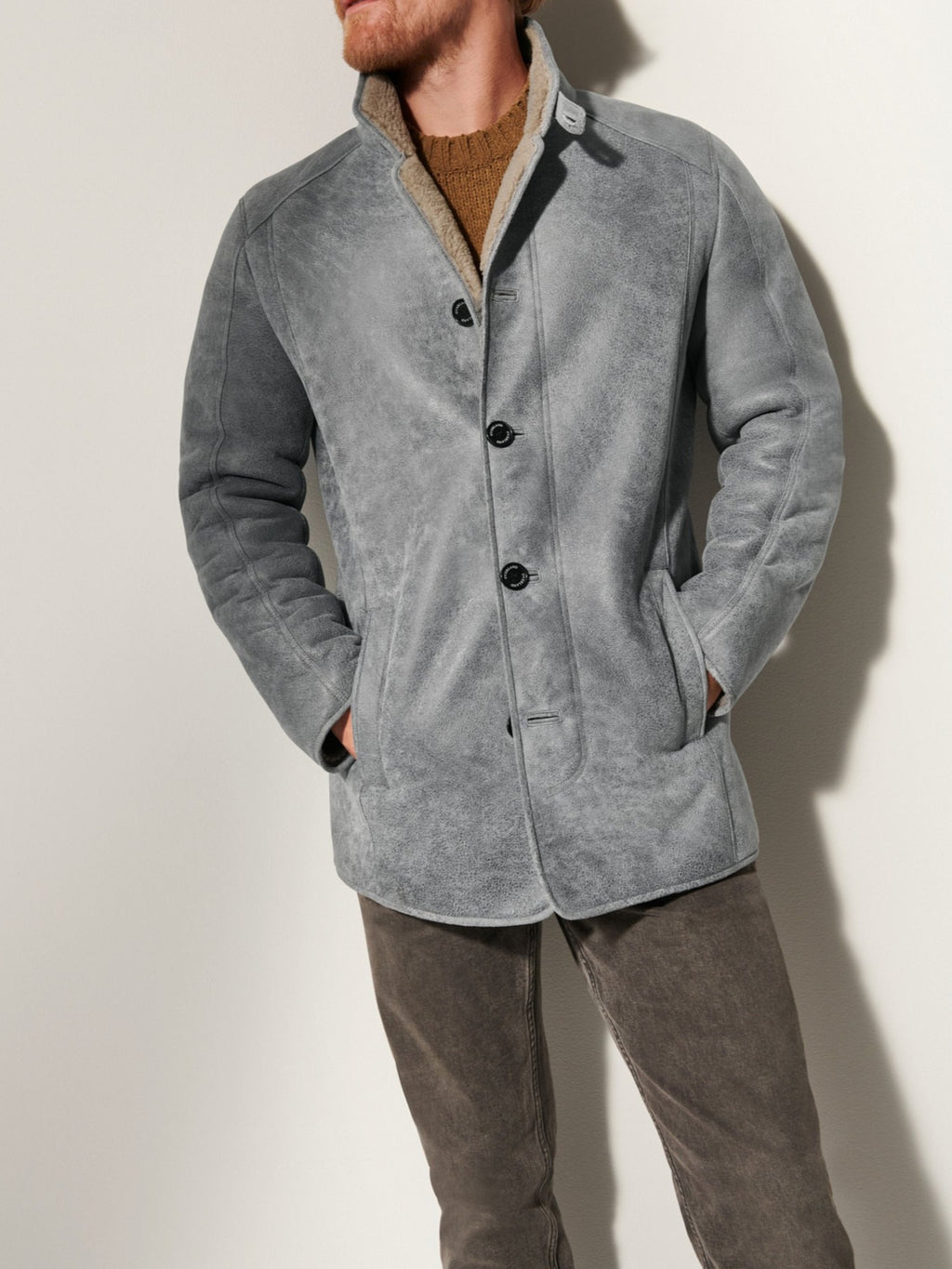 Men’s Two-Tone Suede Fur Single-Breasted Jacket
