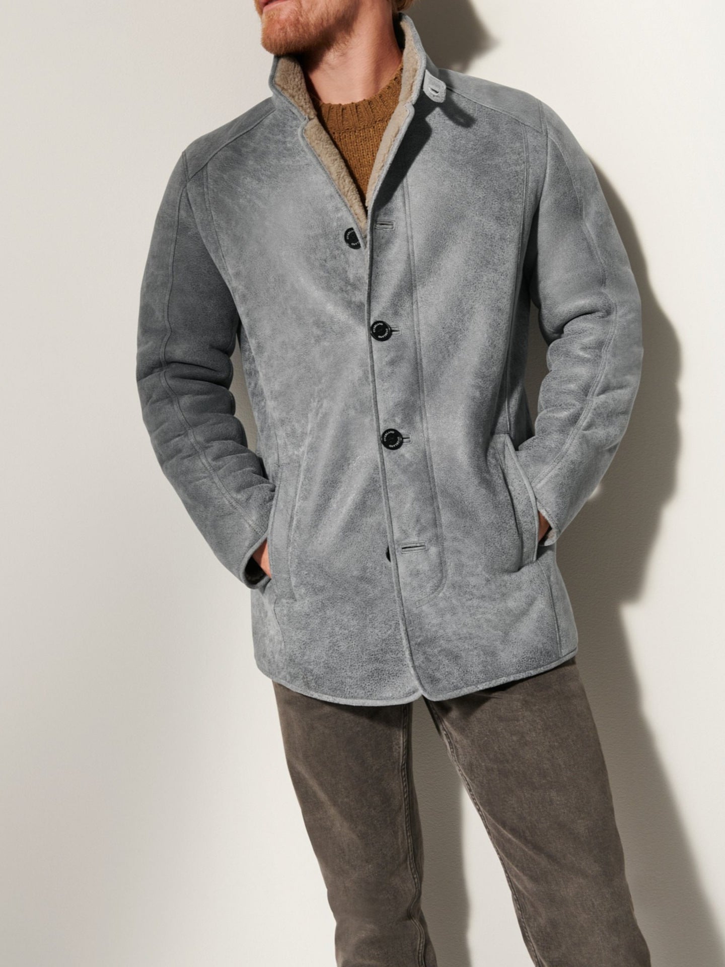 Men’s Two-Tone Suede Fur Single-Breasted Jacket