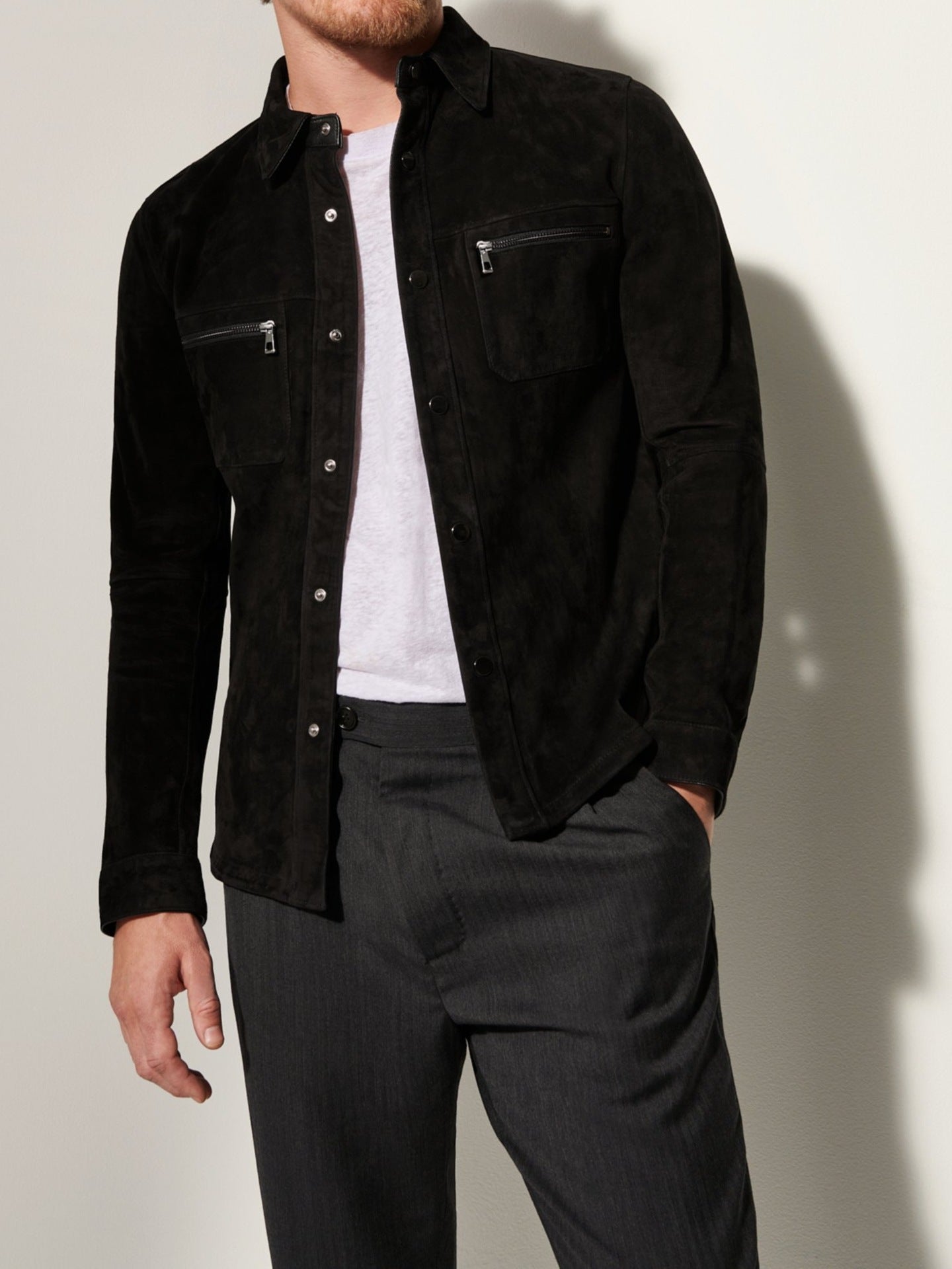 Men’s Double-Sided Leather Suede Lapel Jacket