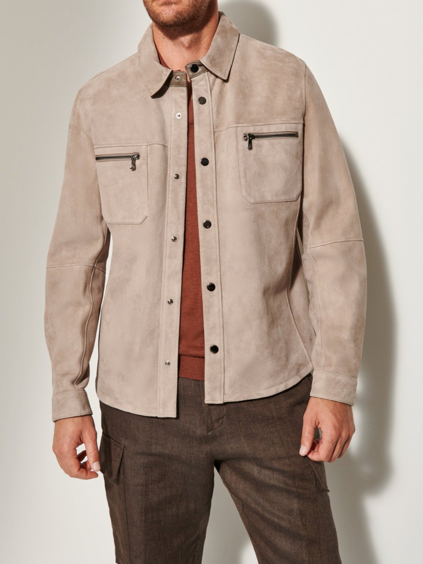 Men’s Double-Sided Leather Suede Lapel Jacket