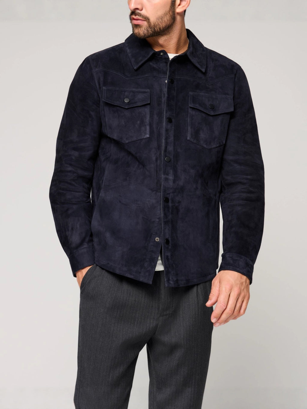 Men’s Retro Suede Lapel Workwear Shirt Jacket