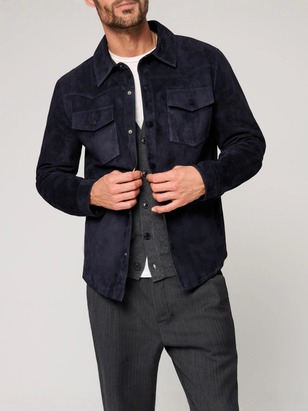 Men’s Retro Suede Lapel Workwear Shirt Jacket