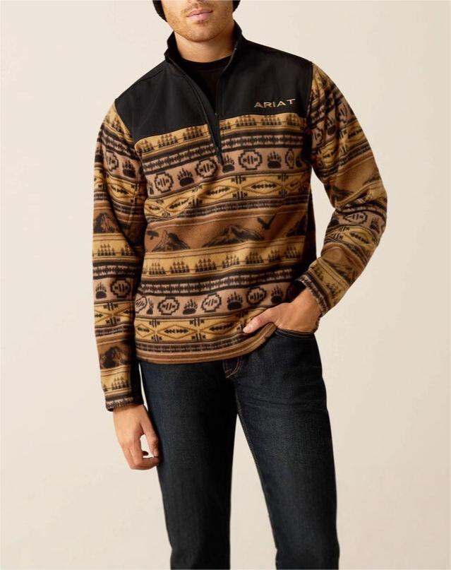 Men’s Printed Half-Zip Jacket with Fur Collar