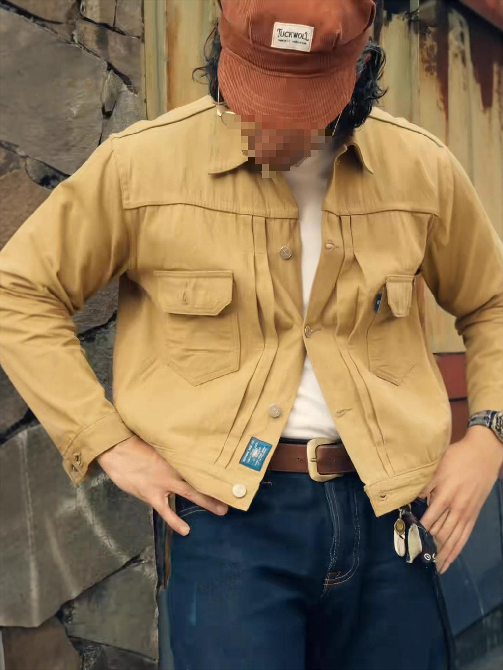 Men’s Retro Workwear Maillard Canvas Lapel Denim Jacket