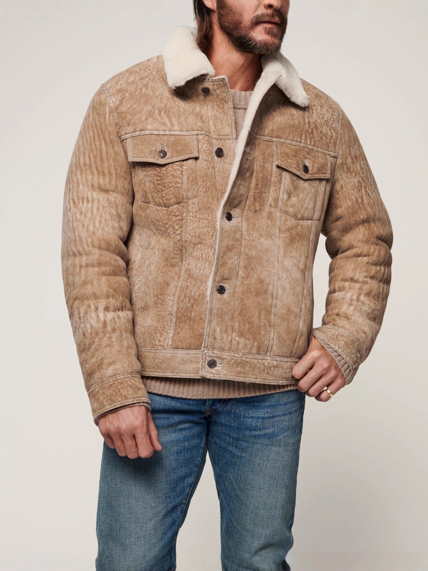 Men's Gradient Color Lapel Fur Jacket