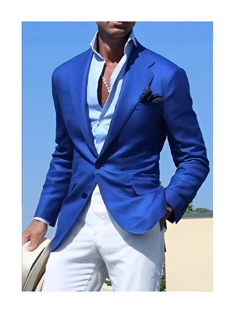 Men’s Solid Color Three-Pocket Casual Slim Suit Jacket