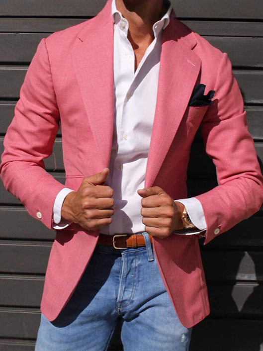 Men’s Solid Color Three-Pocket Casual Slim Suit Jacket
