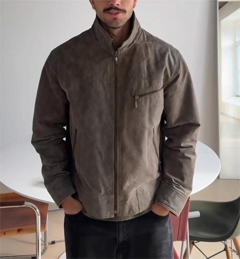 Men’s Washed Heavy Canvas Stand Collar Short Jacket