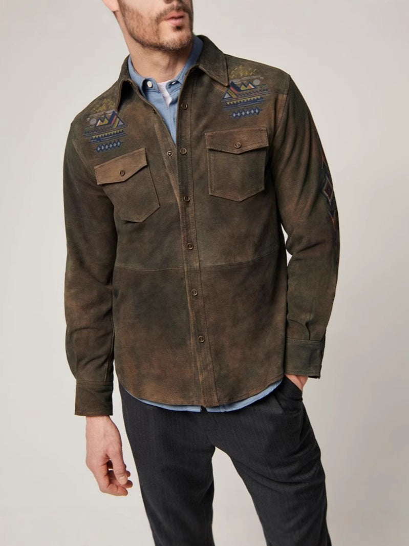 Men’s Retro Double-Pocket Suede Lined Jacket