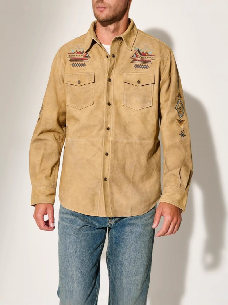 Men’s Retro Double-Pocket Suede Lined Jacket