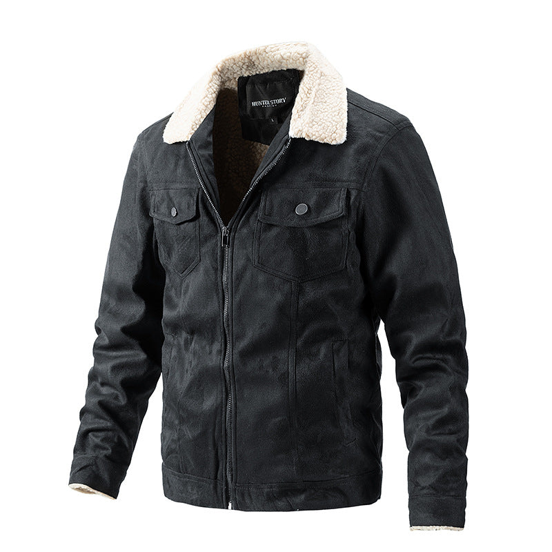 Men’s Suede Lambskin Lapel Zipper Business Casual Jacket