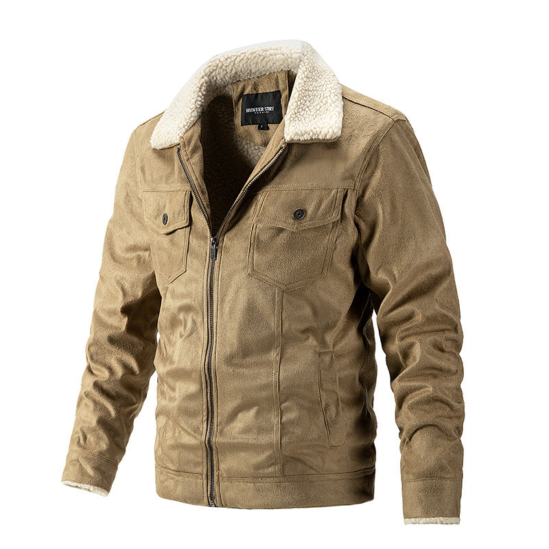 Men’s Suede Lambskin Lapel Zipper Business Casual Jacket
