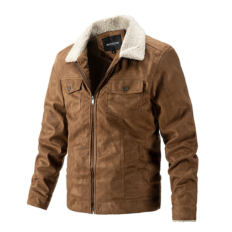 Men’s Suede Lambskin Lapel Zipper Business Casual Jacket