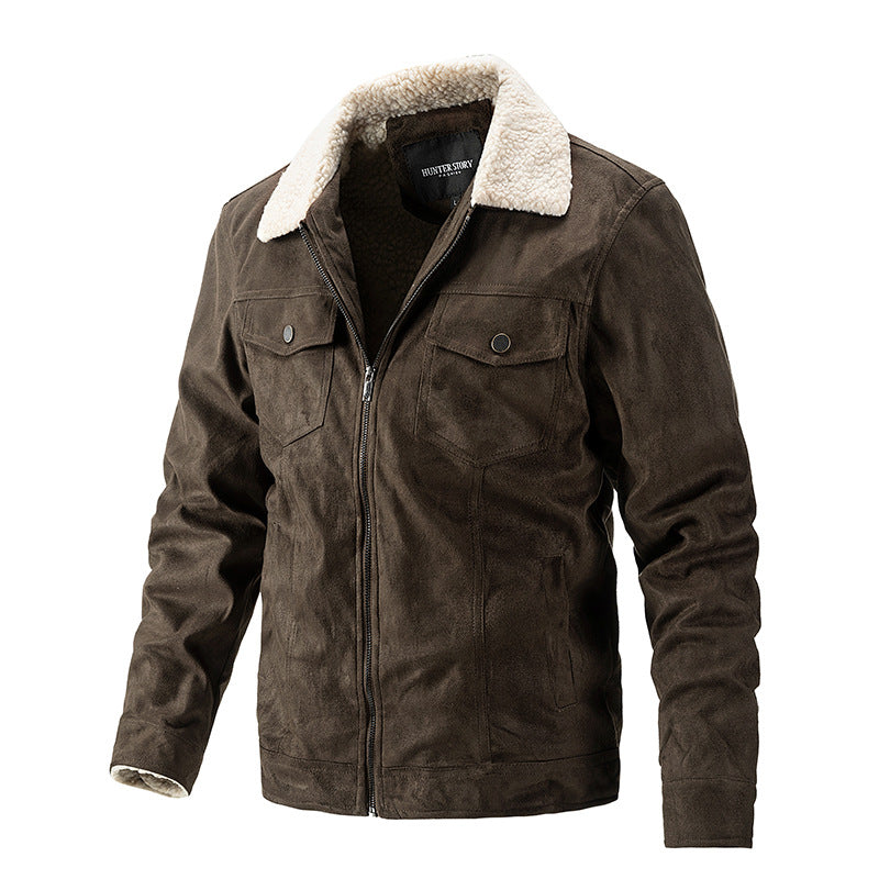 Men’s Suede Lambskin Lapel Zipper Business Casual Jacket