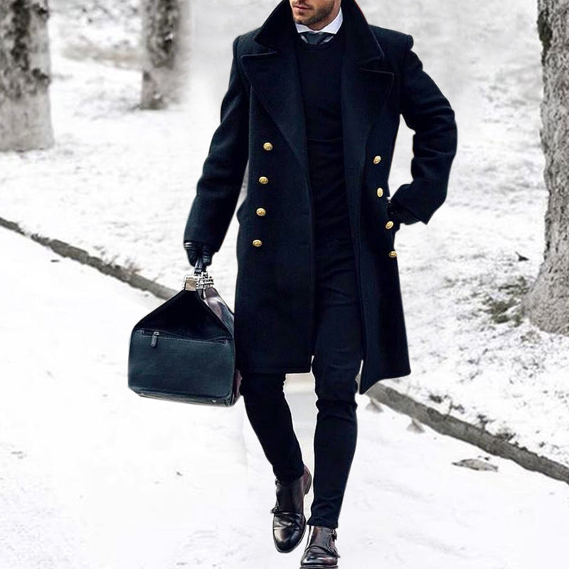 Men's Double-Breasted Woolen Trench Coat