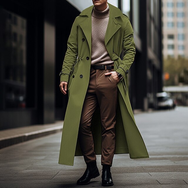 Men's Double-Breasted Long Trench Coat