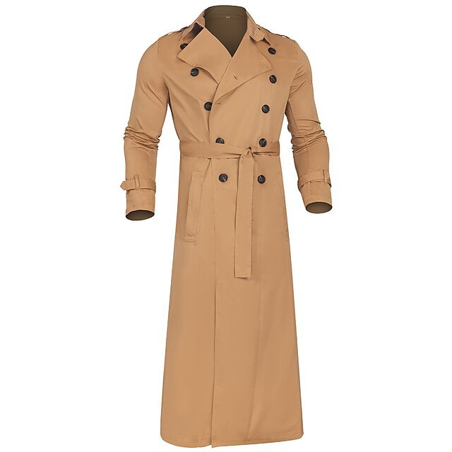 Men's Double-Breasted Long Trench Coat