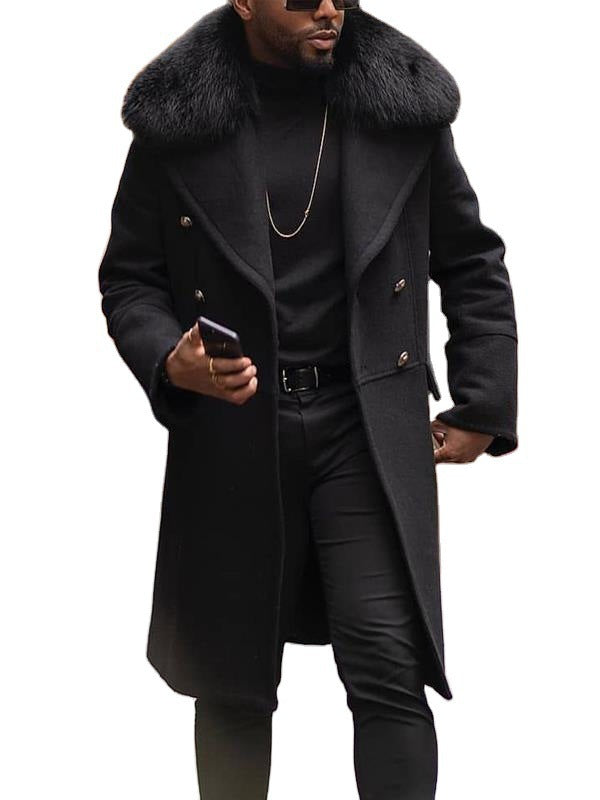 Men's Slim-Fit Woolen Double-Breasted Overcoat