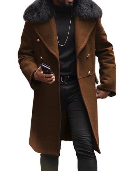 Men's Slim-Fit Woolen Double-Breasted Overcoat