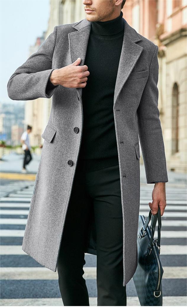 Men’s British Style Woolen Long Coat
