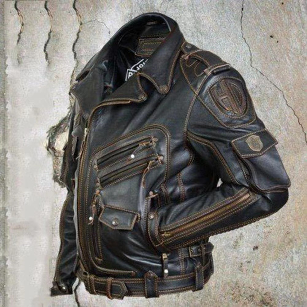 Men’s Biker Style Multi-Pocket Leather Jacket