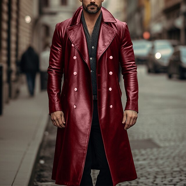 Men’s Vintage Mid-Length Leather Coat