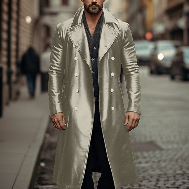 Men’s Vintage Mid-Length Leather Coat